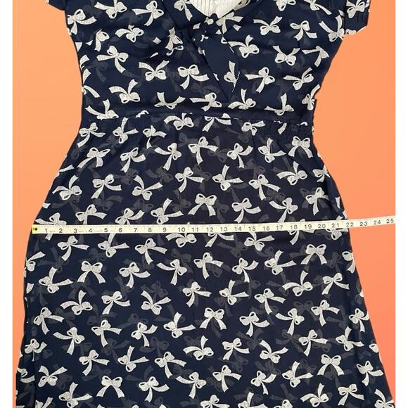 Bettie Page Las Vegas XL 10 Navy Blue & White Bow 40s Style Day Dress - Picture 8 of 13